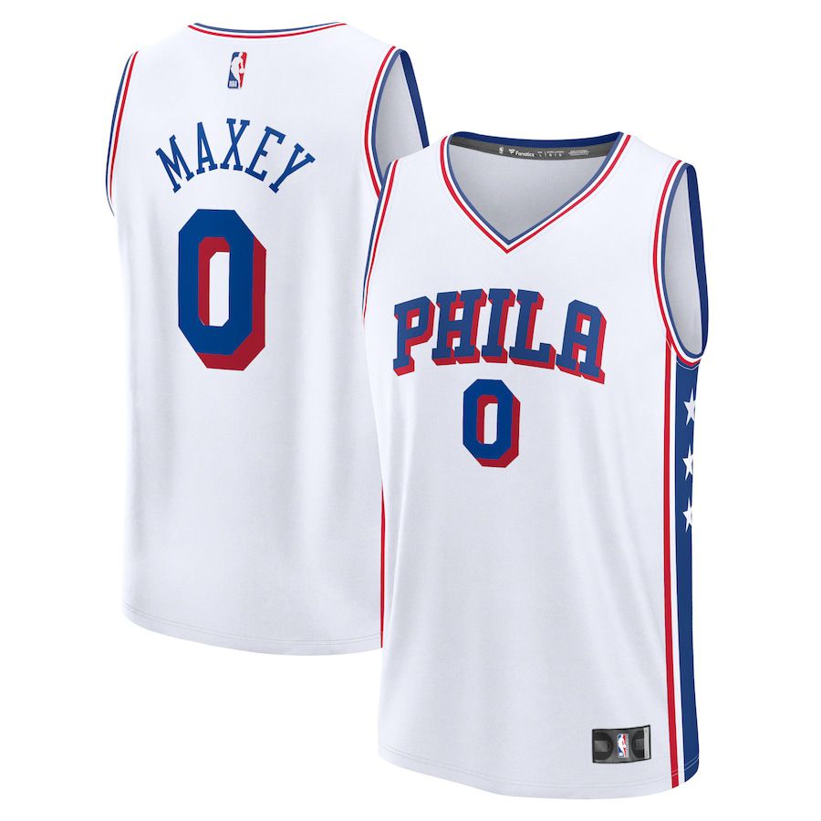 Men Philadelphia 76ers 0 Tyrese Maxey Fanatics Branded White Association Edition 2023-24 Fast Break Replica NBA Jersey